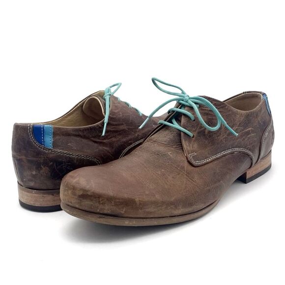 John Fluevog CBC Radio Derby Oxford Shoes Brown Leather Turquoise Men’s Size 8 main image 5